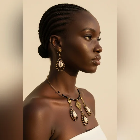 Gold and Black Teardrop Earrings - Picture 2 of 4